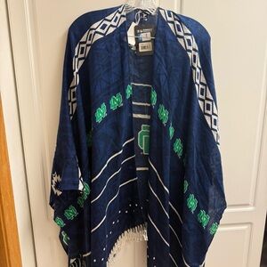 NWT ZooZatz Notre Dame Poncho Wrap OSFM Navy Irish Game Day Fringe